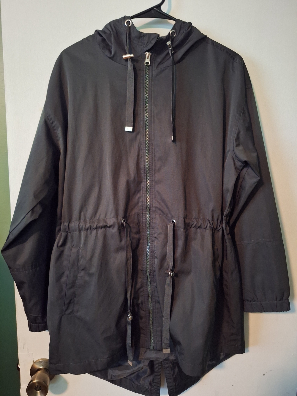 Time and Tru Black Hooded Rain Jacket